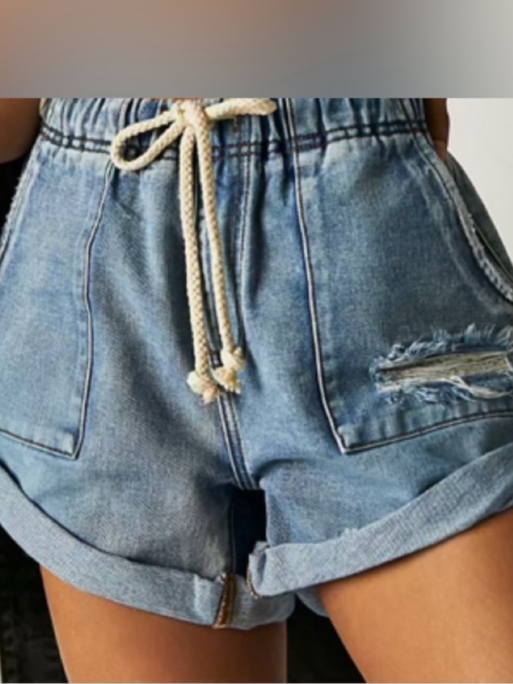 One Teaspoon Shabbies Bandit Casual Light Blue Denim Drawstring Shorts size m